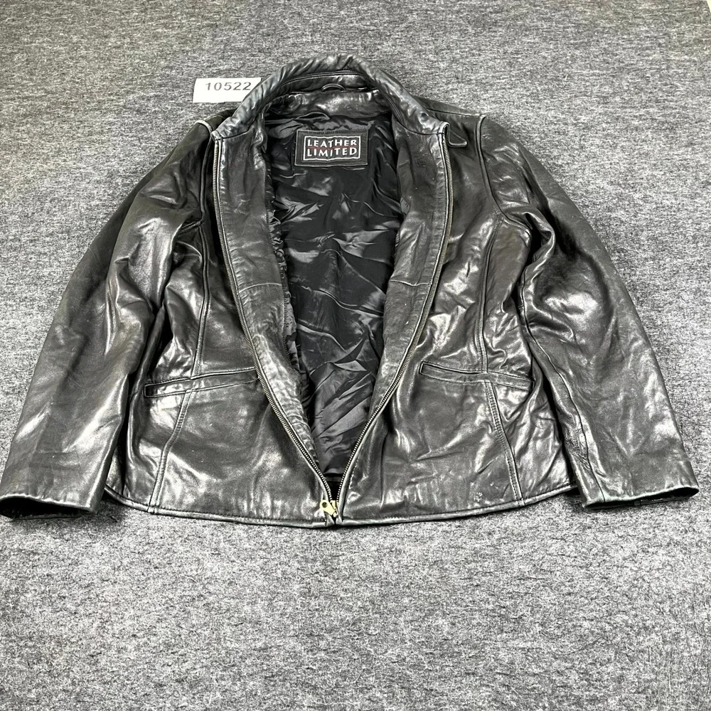 Leather Limited Jacket Mens XL Black Genuine Leather Lined Collared Full Zip